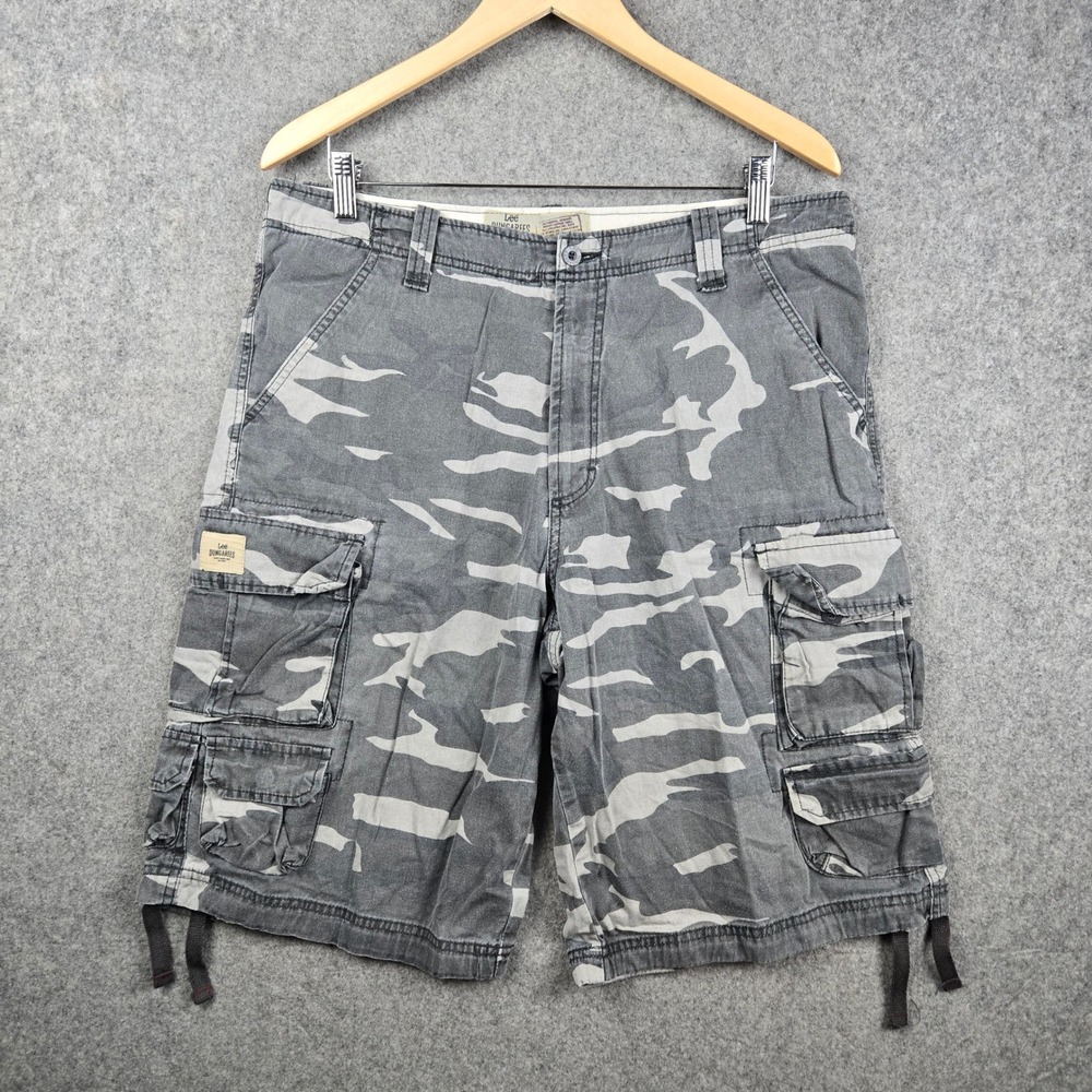 Lee Dungarees Cargo Shorts Mens 33 Grey Camo Heavy Cotton Twill Tactical Utility